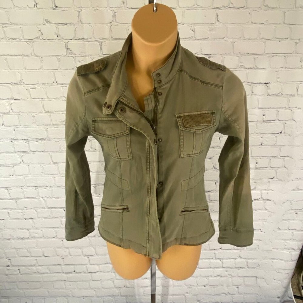 Vintage Havana Green Denim Military Utility Jacket
